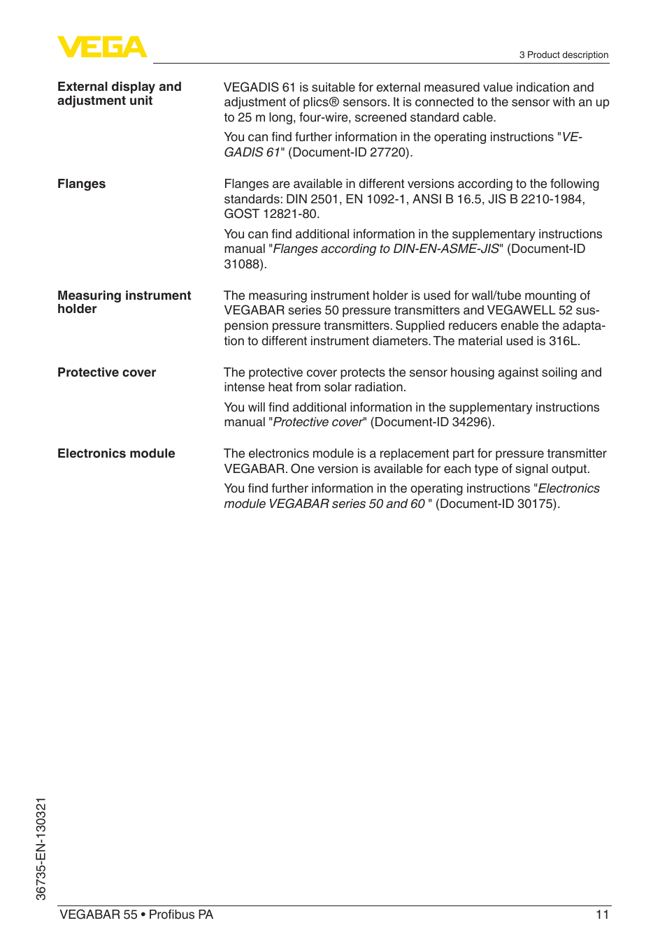 VEGA VEGABAR 55 Profibus PA User Manual | Page 11 / 68