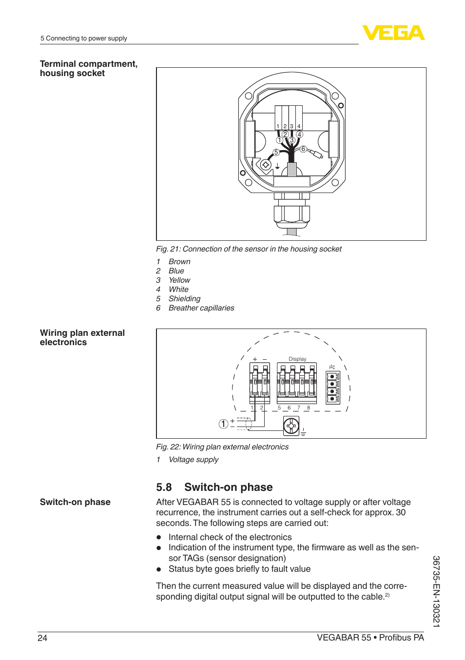 8 switch-on phase | VEGA VEGABAR 55 Profibus PA User Manual | Page 24 / 68