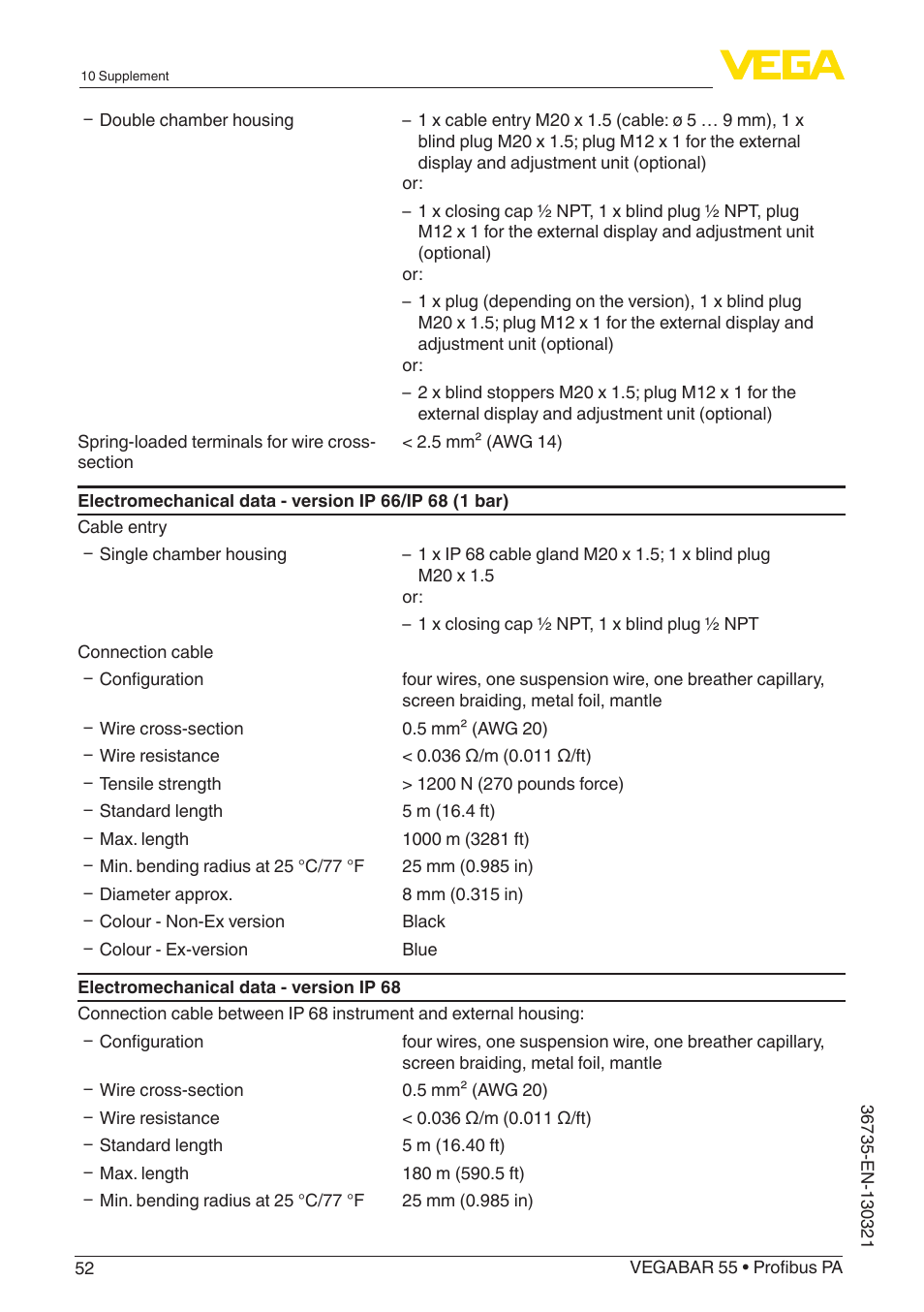 VEGA VEGABAR 55 Profibus PA User Manual | Page 52 / 68