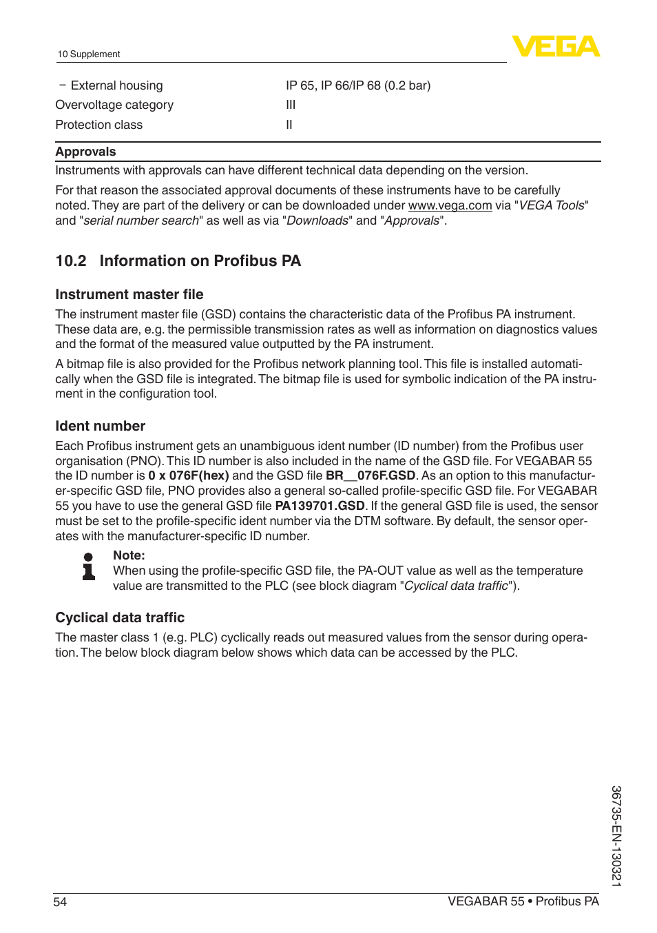 2 information on profibus pa | VEGA VEGABAR 55 Profibus PA User Manual | Page 54 / 68