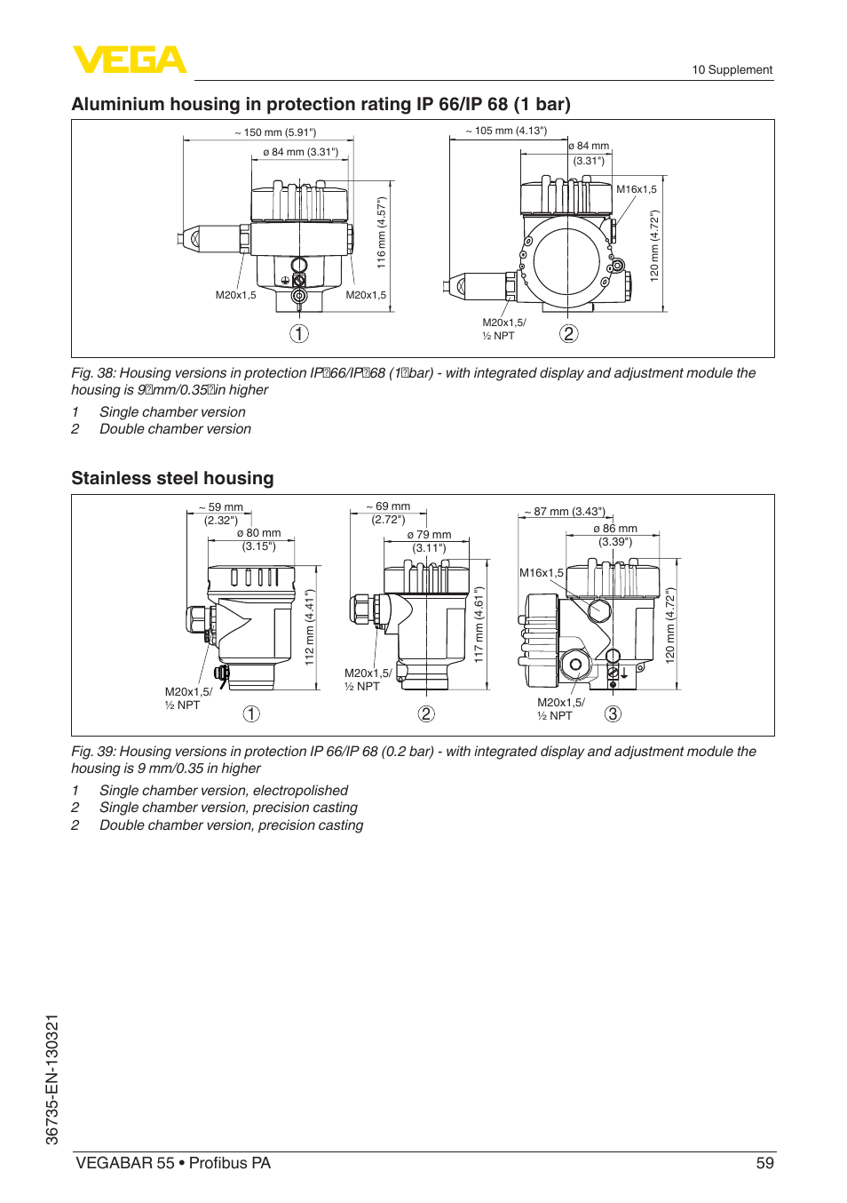 Stainless steel housing | VEGA VEGABAR 55 Profibus PA User Manual | Page 59 / 68