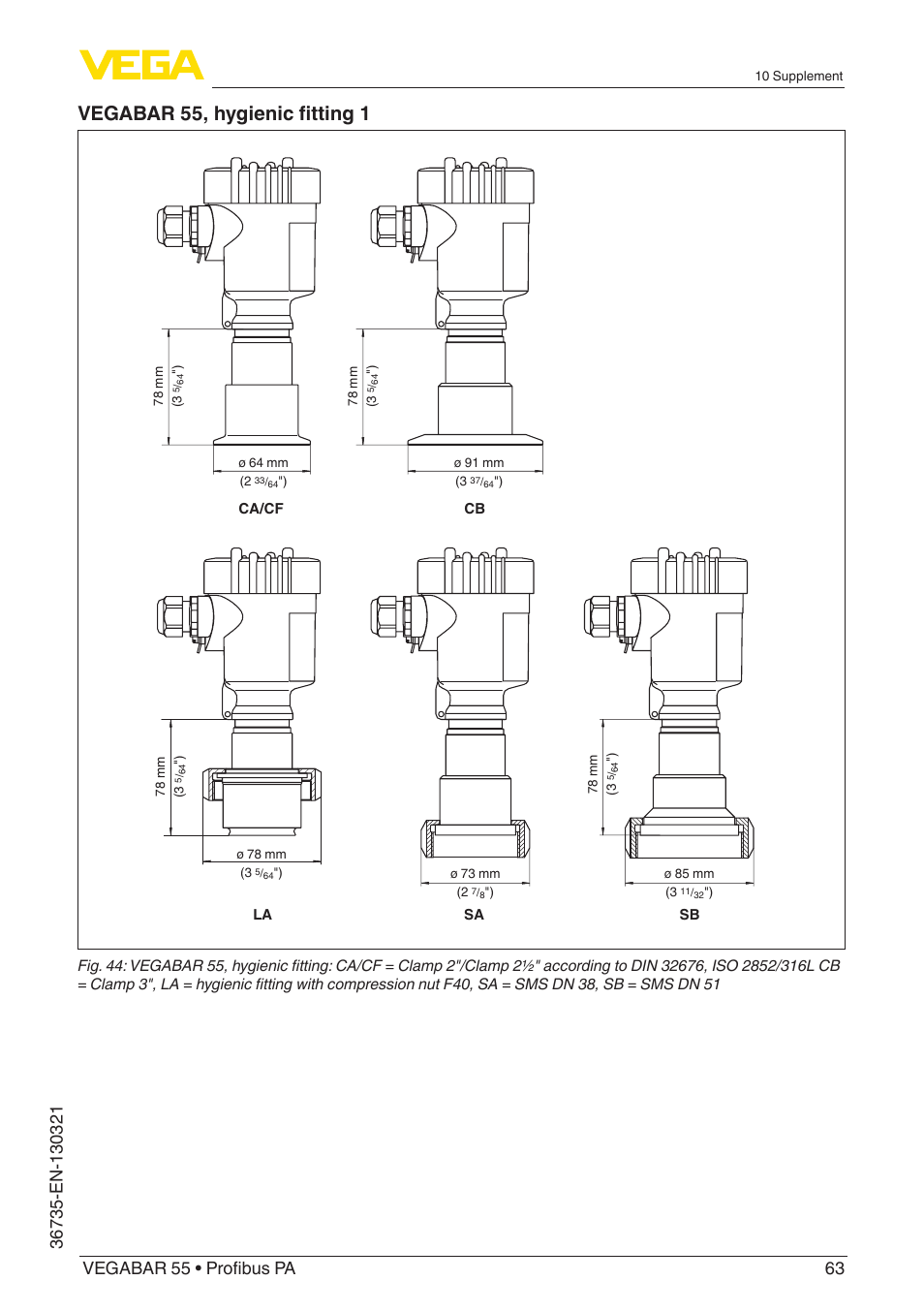 Vegabar 55, hygienic fitting 1 | VEGA VEGABAR 55 Profibus PA User Manual | Page 63 / 68