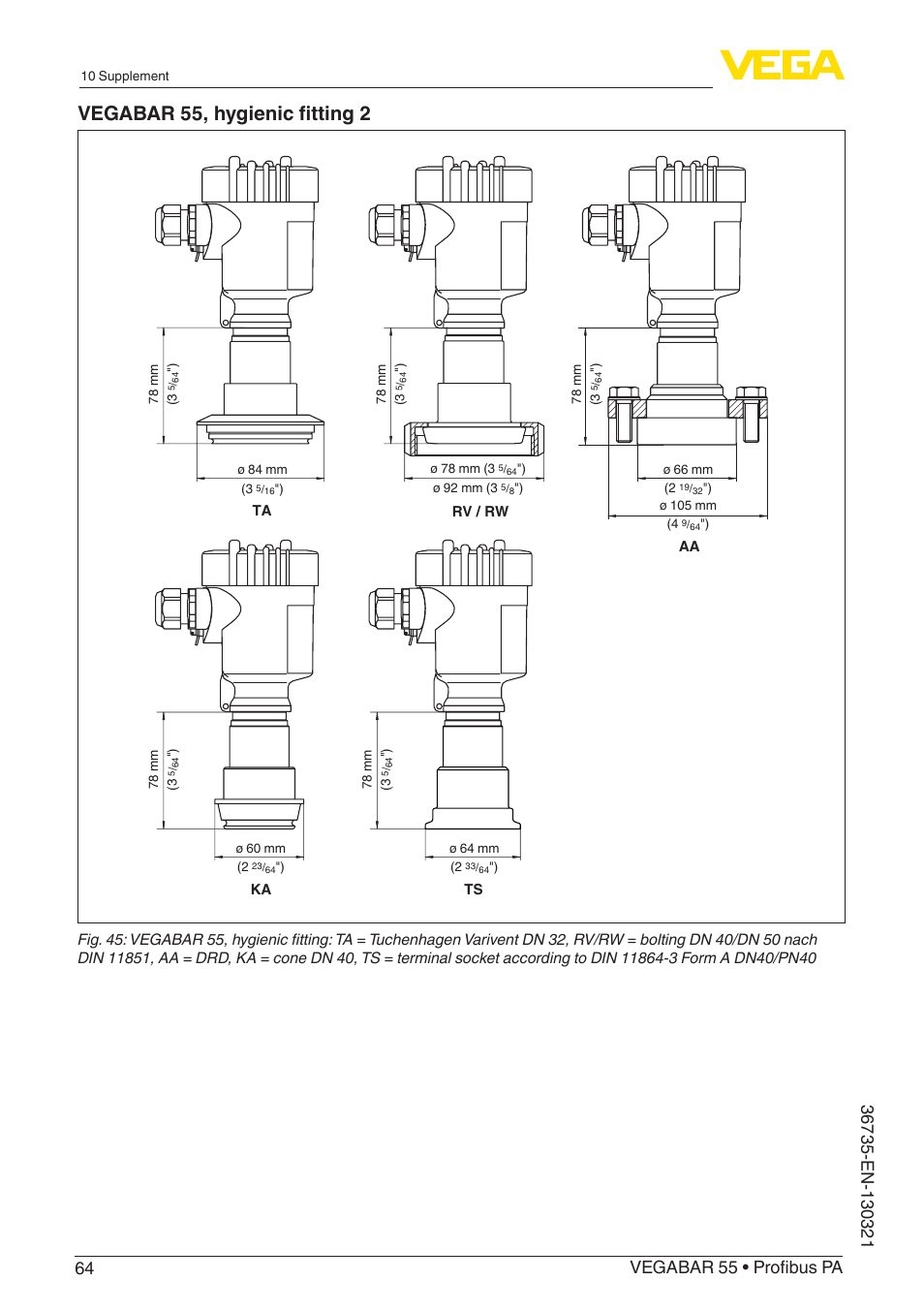 Vegabar 55, hygienic fitting 2 | VEGA VEGABAR 55 Profibus PA User Manual | Page 64 / 68