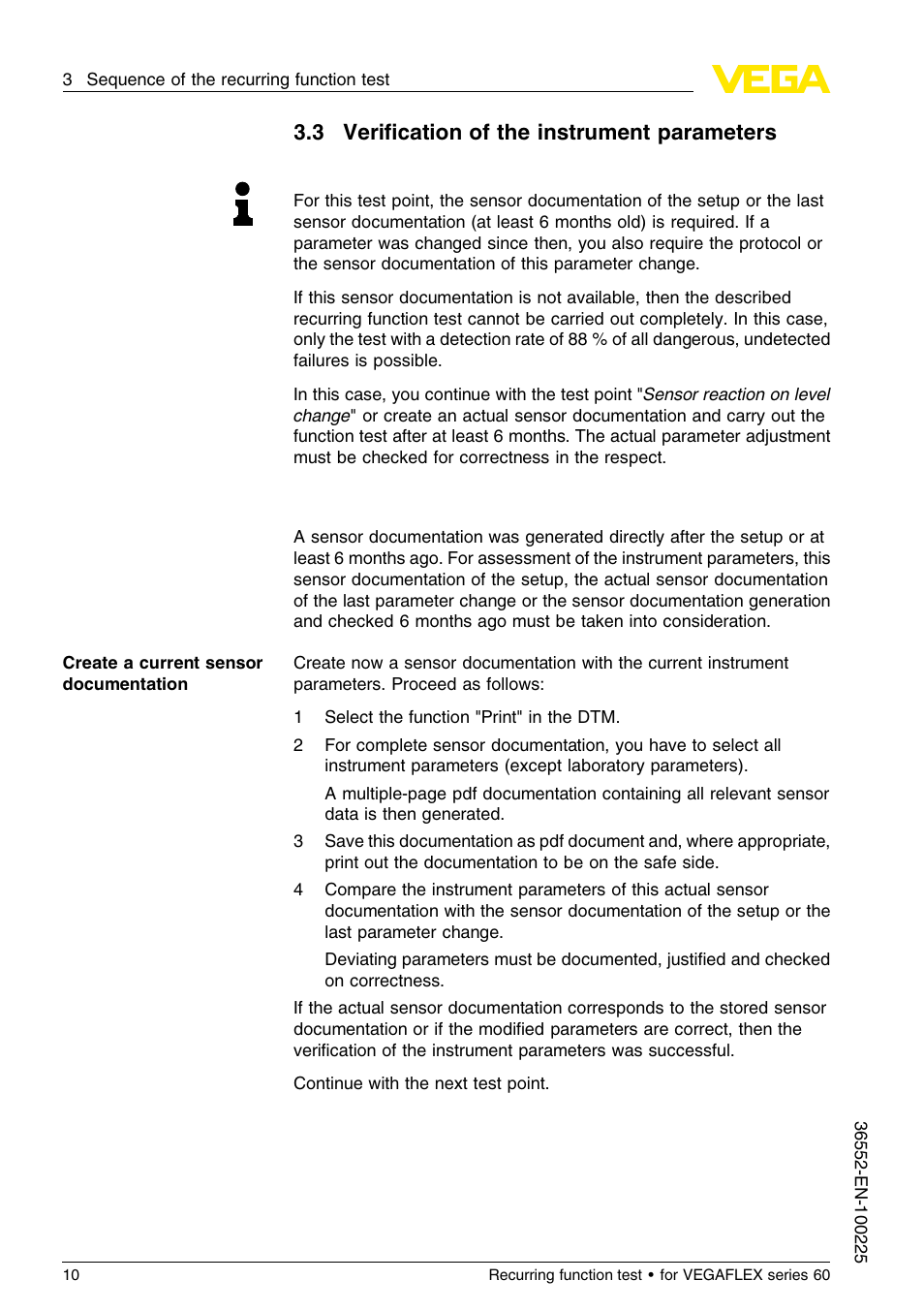 3 verification of the instrument parameters, 3 veriﬁcation of the instrument parameters | VEGA VEGAFLEX series 60 Recurring function test User Manual | Page 10 / 20