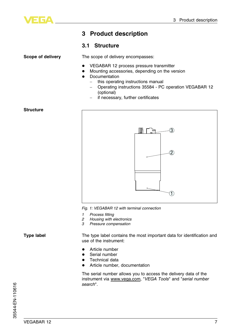 3 product description, 1 structure, 3product description | VEGA VEGABAR 12 User Manual | Page 7 / 24