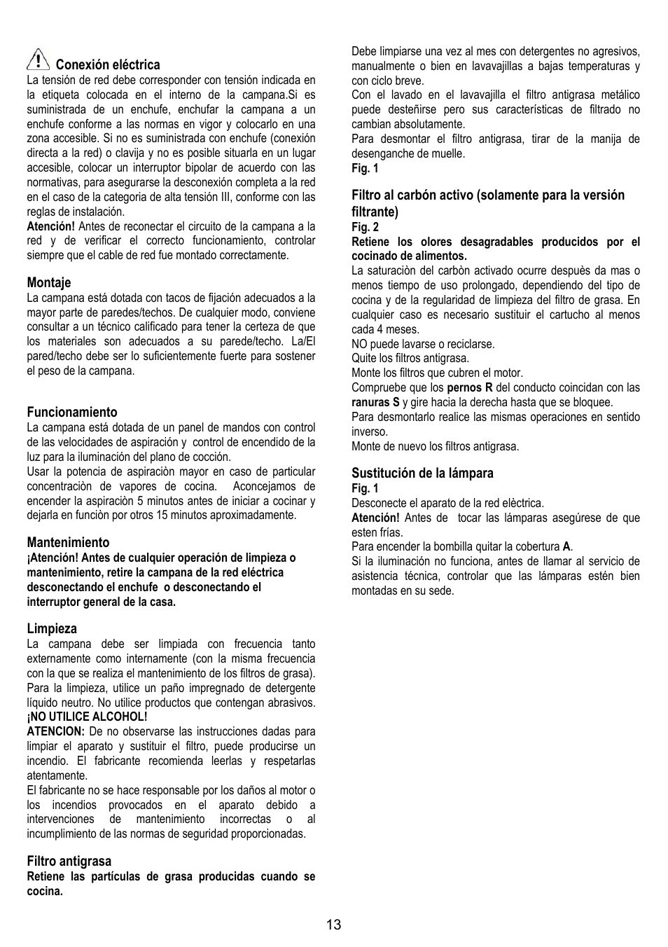 13 conexión eléctrica, Montaje, Funcionamiento | Mantenimiento, Limpieza, Filtro antigrasa, Sustitución de la lámpara | LADEN HCH 600 WH User Manual | Page 13 / 36