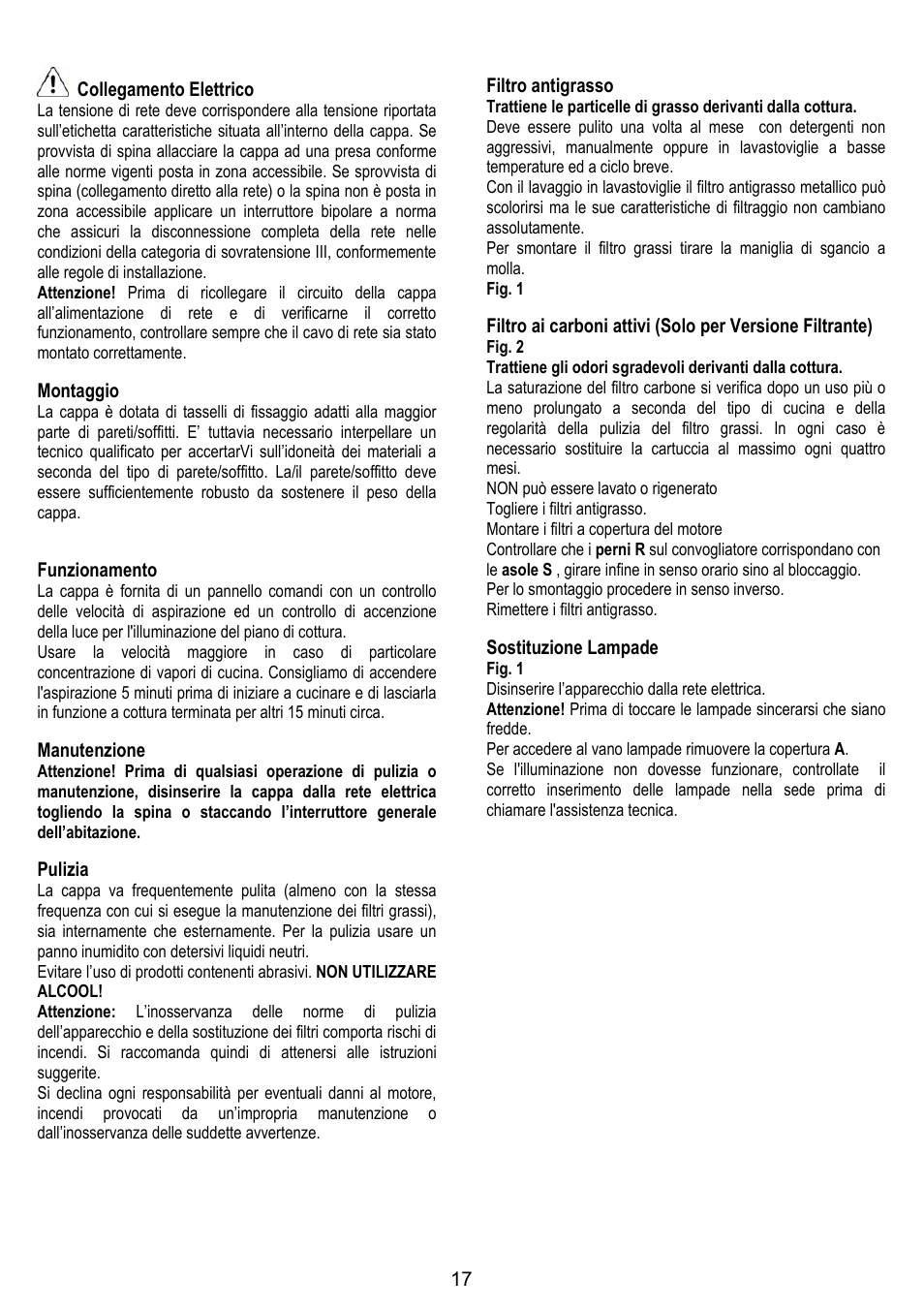 17 collegamento elettrico, Montaggio, Funzionamento | Manutenzione, Pulizia, Filtro antigrasso, Sostituzione lampade | LADEN HCH 600 WH User Manual | Page 17 / 36