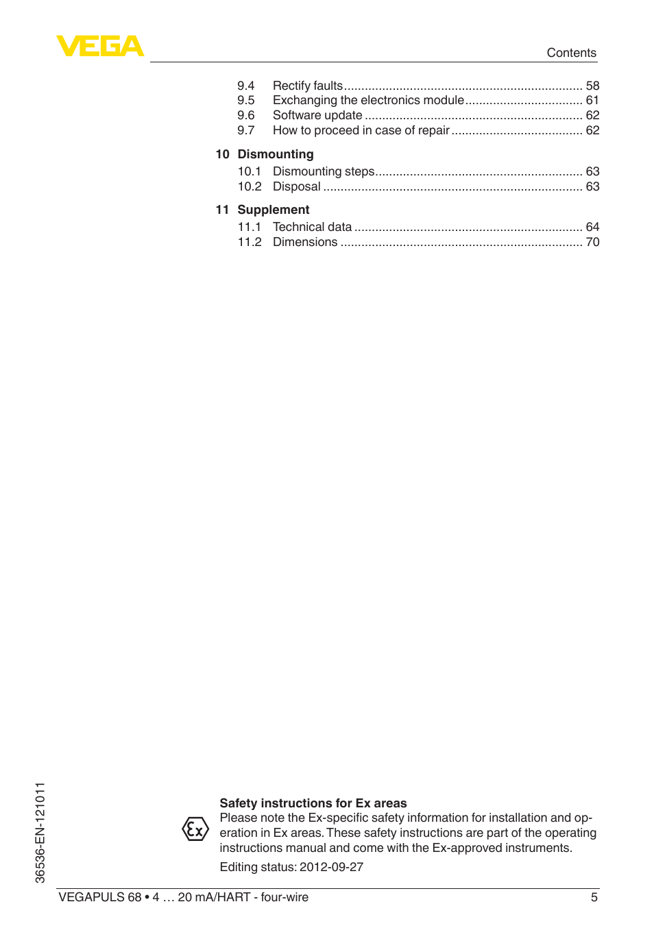 VEGA VEGAPULS 68 (≥ 2.0.0 - ≥ 4.0.0) 4 … 20 mA_HART - four-wire User Manual | Page 5 / 80