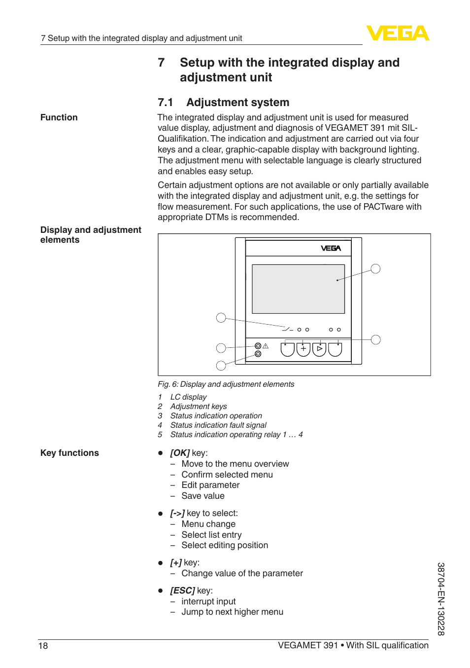 1 adjustment system | VEGA VEGAMET 391 With SIL qualification User Manual | Page 18 / 56