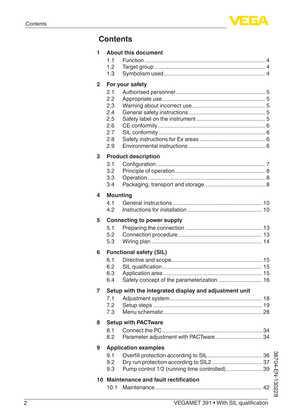 VEGA VEGAMET 391 With SIL qualification User Manual | Page 2 / 56