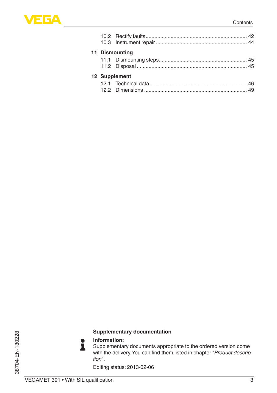 VEGA VEGAMET 391 With SIL qualification User Manual | Page 3 / 56