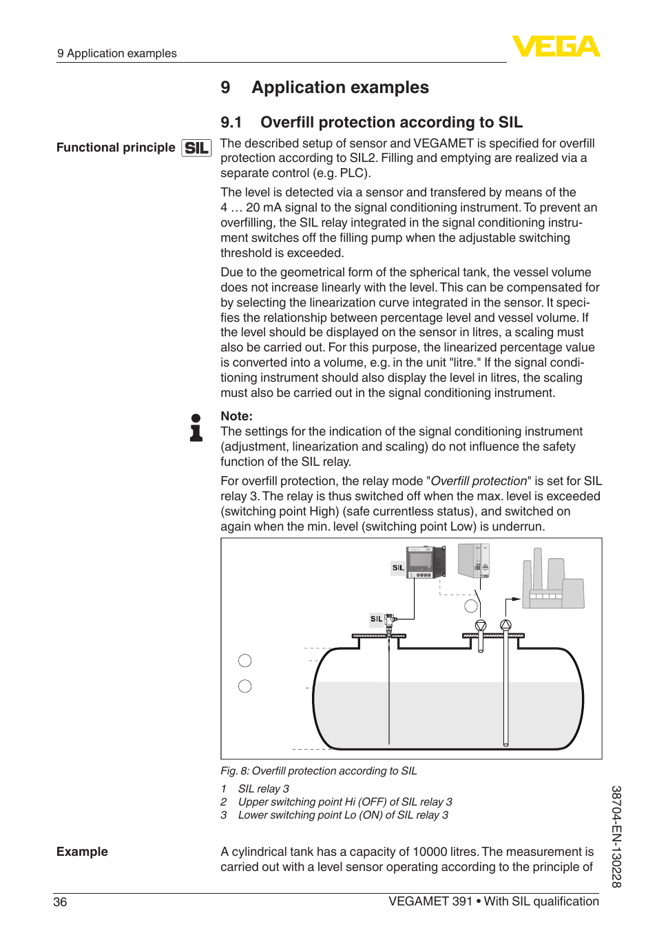 9 application examples, 1 overfill protection according to sil | VEGA VEGAMET 391 With SIL qualification User Manual | Page 36 / 56