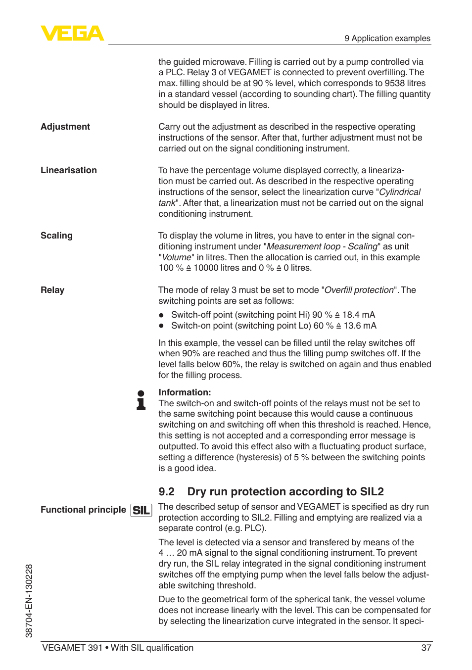 2 dry run protection according to sil2 | VEGA VEGAMET 391 With SIL qualification User Manual | Page 37 / 56