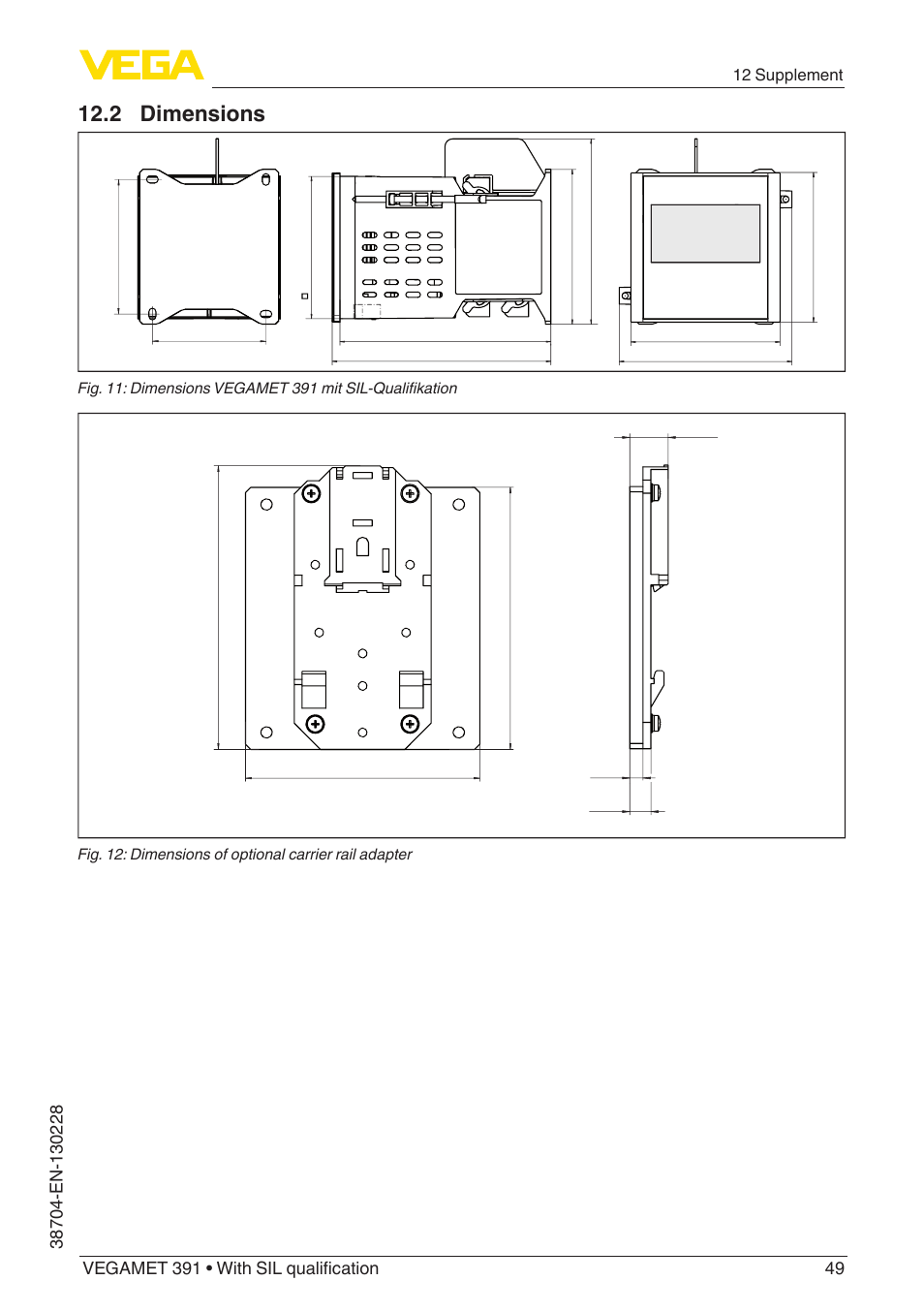 2 dimensions, 12 supplement | VEGA VEGAMET 391 With SIL qualification User Manual | Page 49 / 56