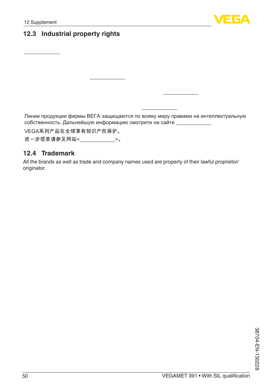 VEGA VEGAMET 391 With SIL qualification User Manual | Page 50 / 56