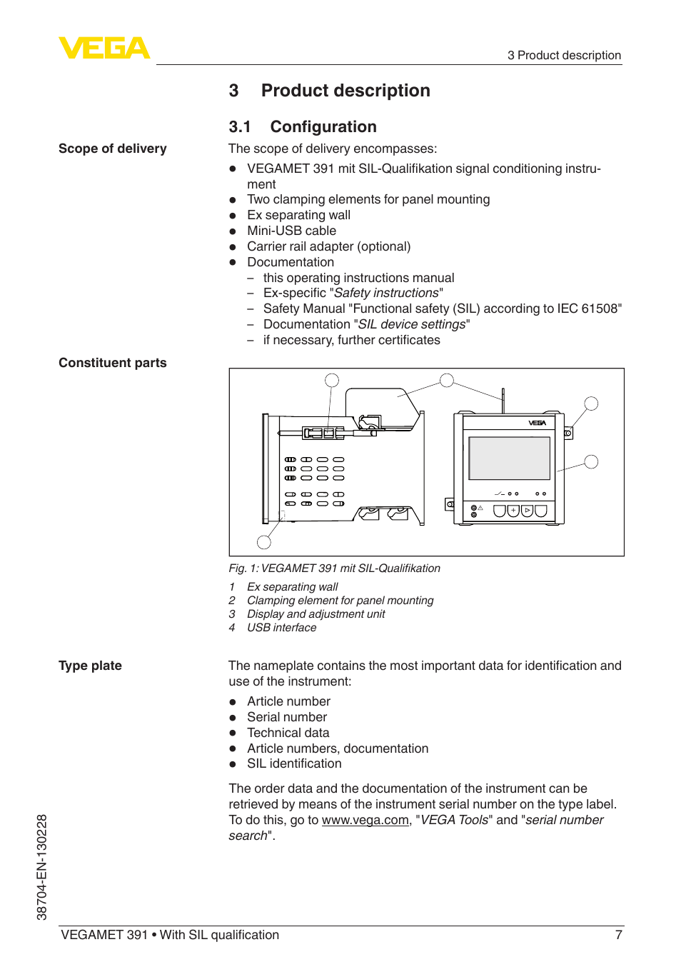 3 product description, 1 configuration | VEGA VEGAMET 391 With SIL qualification User Manual | Page 7 / 56