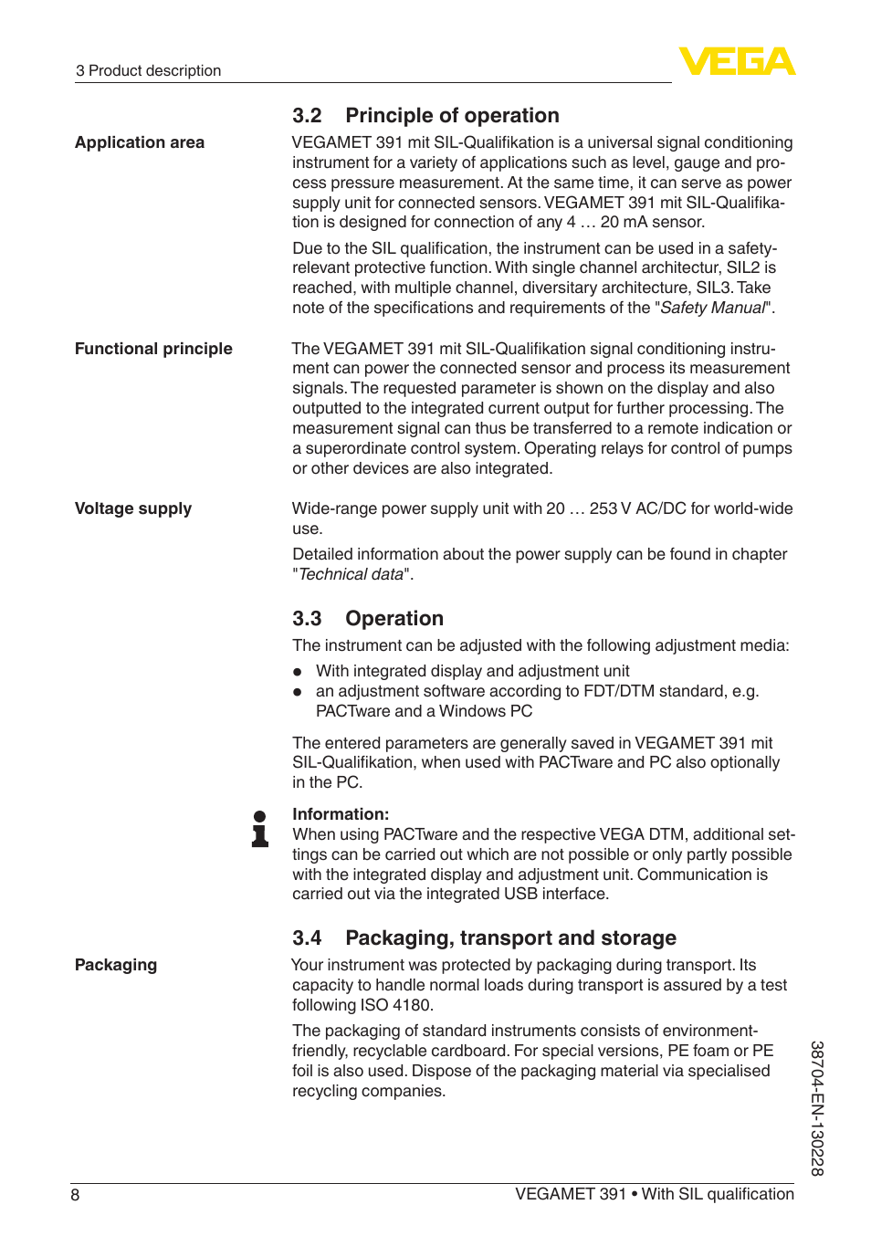VEGA VEGAMET 391 With SIL qualification User Manual | Page 8 / 56