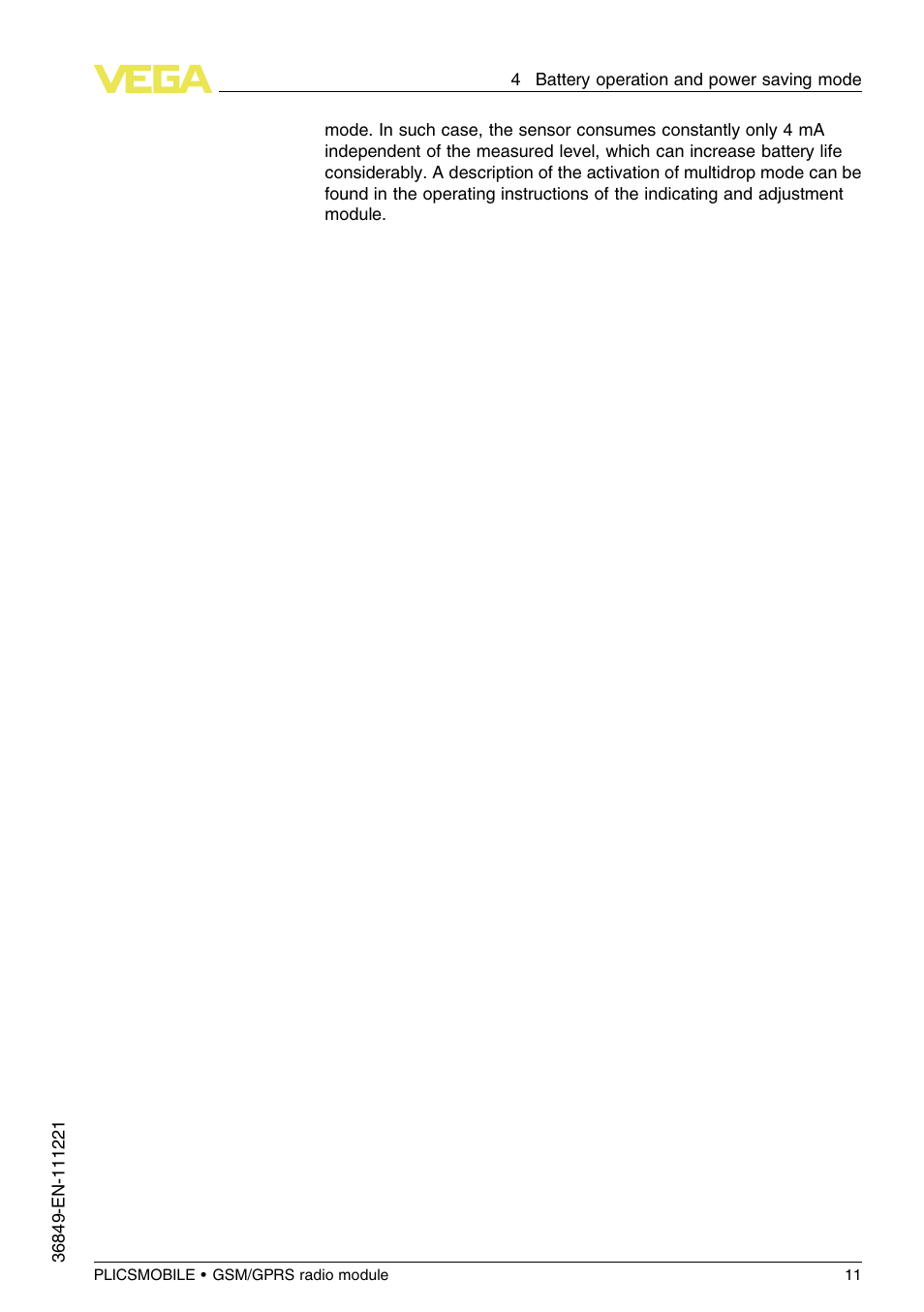 VEGA PLICSMOBILE GSM_GPRS radio module User Manual | Page 11 / 28