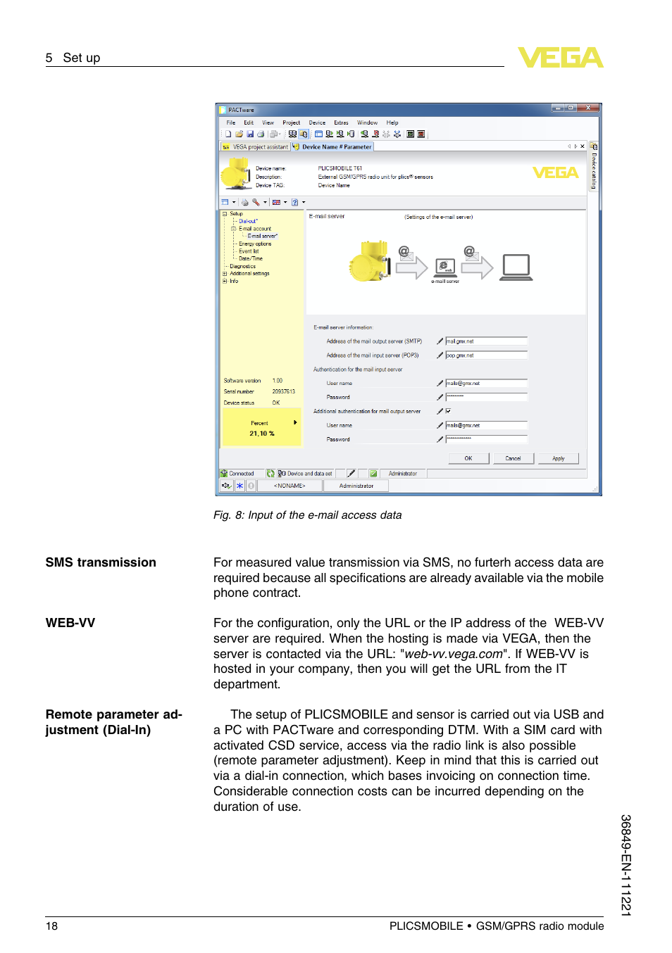 VEGA PLICSMOBILE GSM_GPRS radio module User Manual | Page 18 / 28