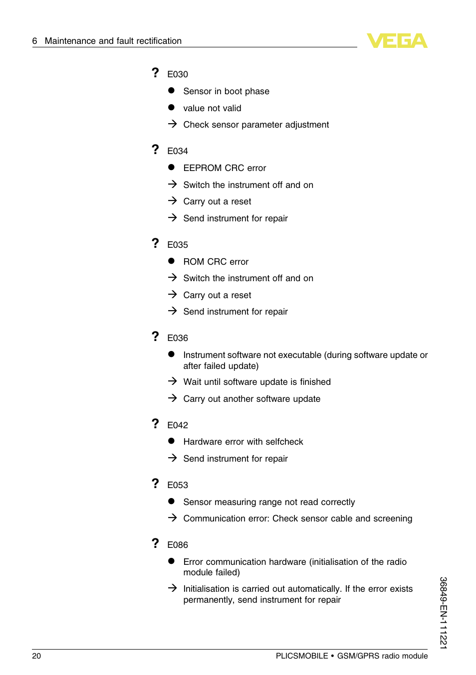VEGA PLICSMOBILE GSM_GPRS radio module User Manual | Page 20 / 28