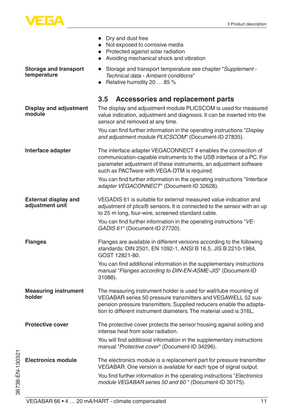 VEGA VEGABAR 66 4 … 20 mA_HART - climate compensated User Manual | Page 11 / 76