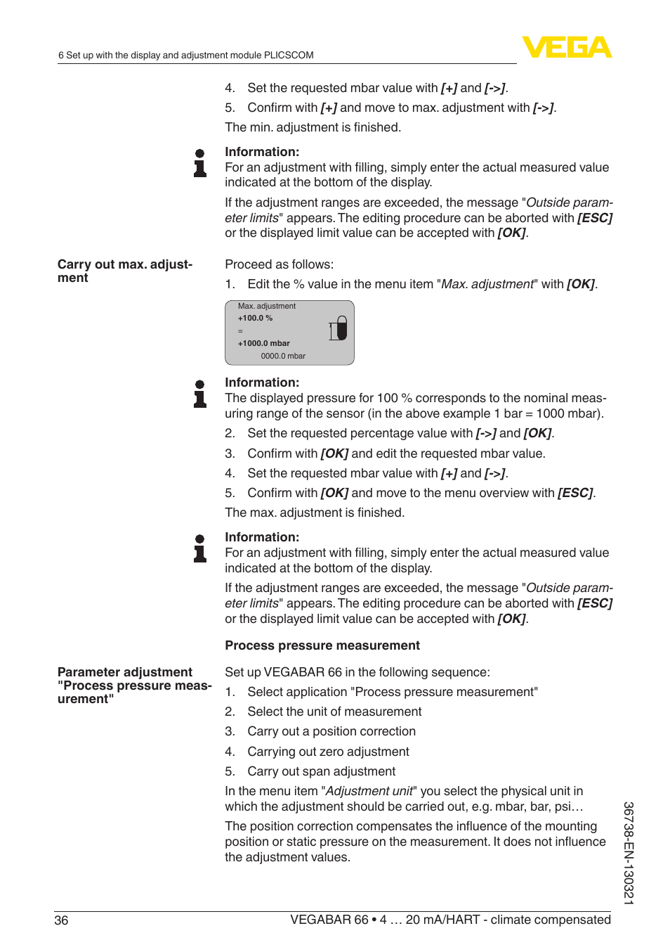 VEGA VEGABAR 66 4 … 20 mA_HART - climate compensated User Manual | Page 36 / 76