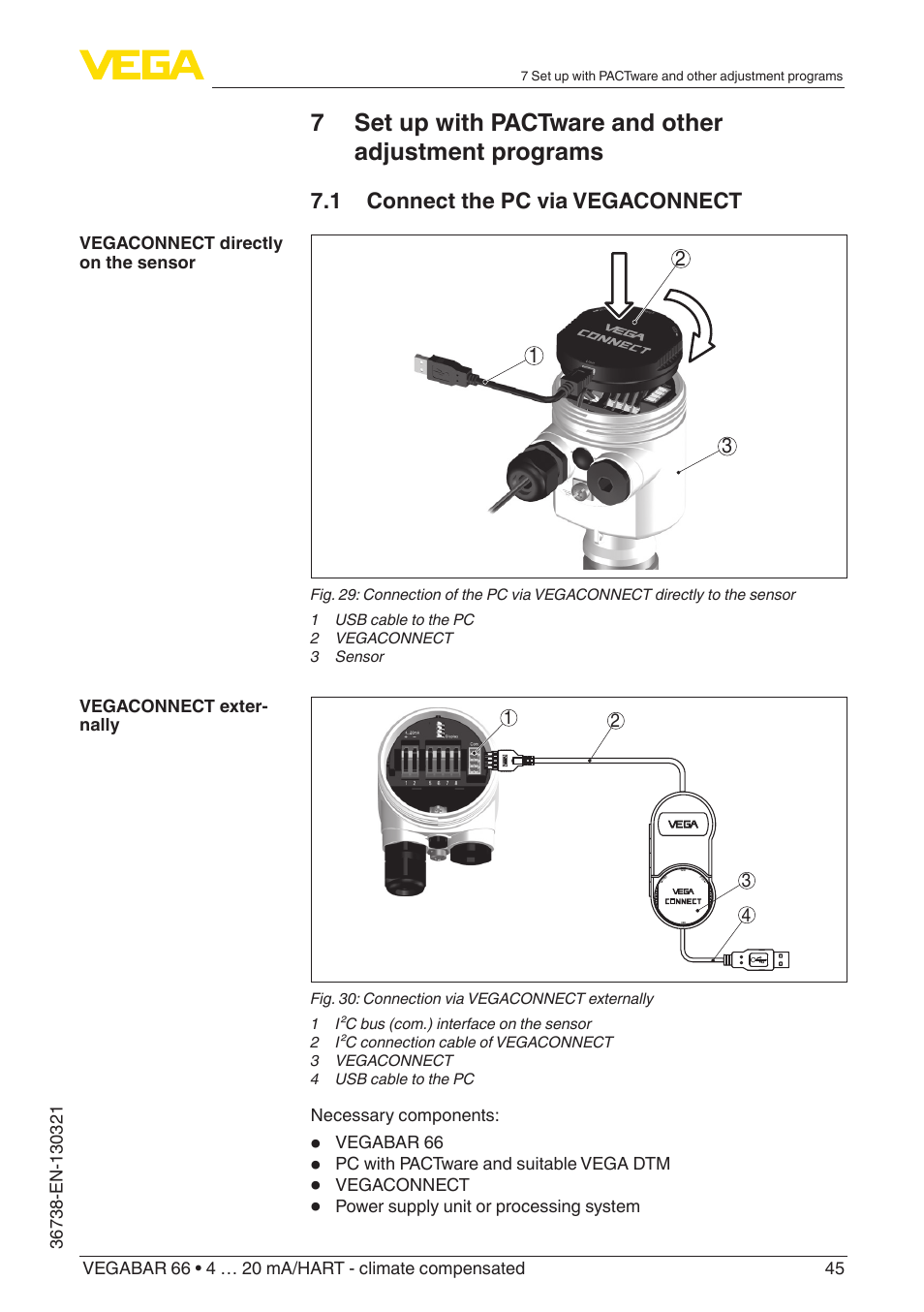 1 connect the pc via vegaconnect | VEGA VEGABAR 66 4 … 20 mA_HART - climate compensated User Manual | Page 45 / 76