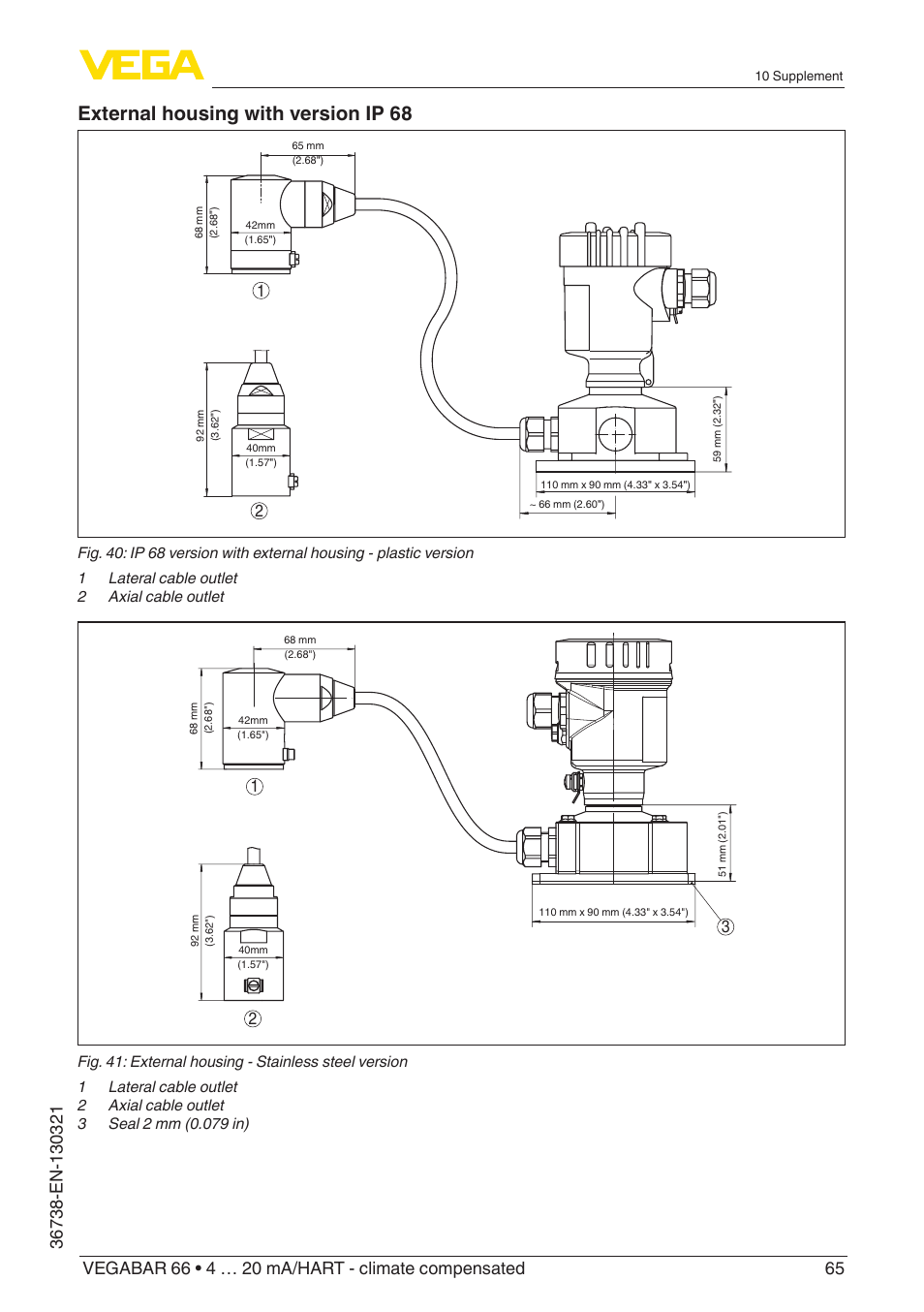 External housing with version ip 68 | VEGA VEGABAR 66 4 … 20 mA_HART - climate compensated User Manual | Page 65 / 76