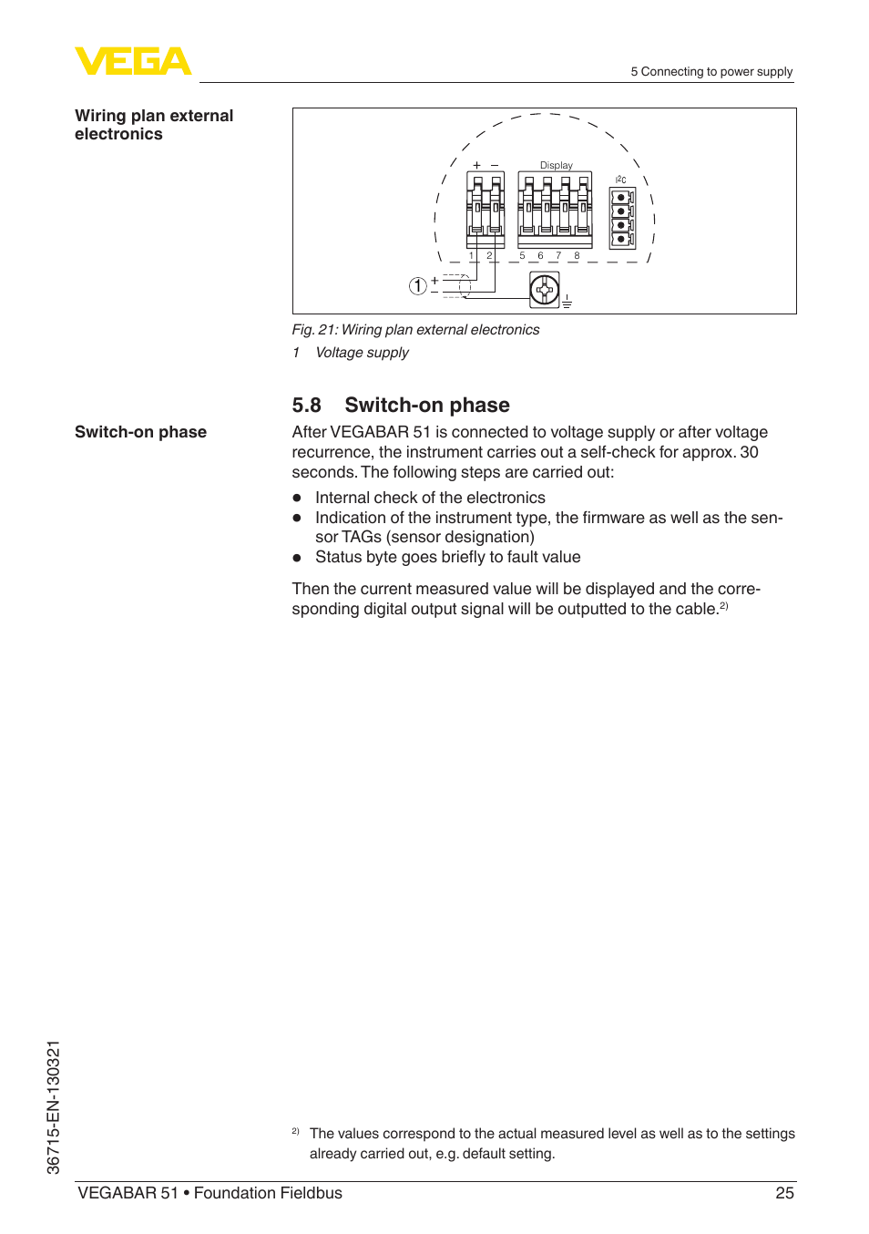 8 switch-on phase | VEGA VEGABAR 51 Foundation Fieldbus User Manual | Page 25 / 72