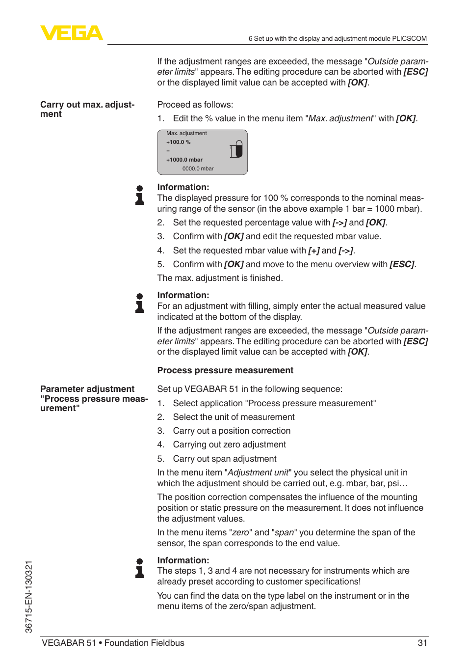 VEGA VEGABAR 51 Foundation Fieldbus User Manual | Page 31 / 72