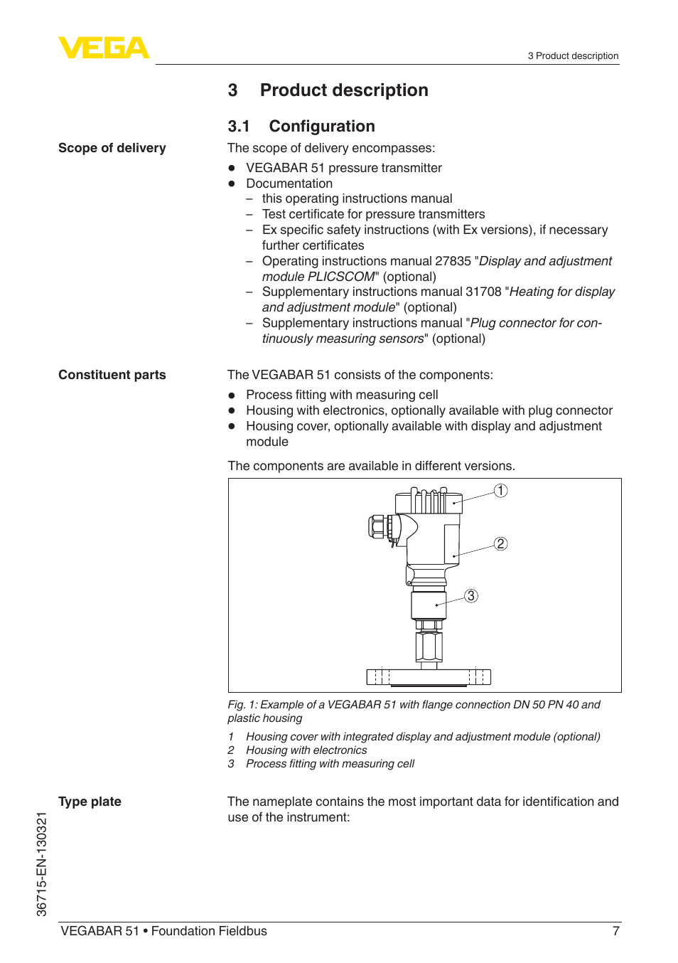 3 product description | VEGA VEGABAR 51 Foundation Fieldbus User Manual | Page 7 / 72