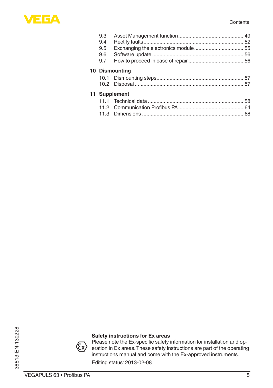 VEGA VEGAPULS 63 (≥ 2.0.0 - ≥ 4.0.0) Profibus PA User Manual | Page 5 / 80