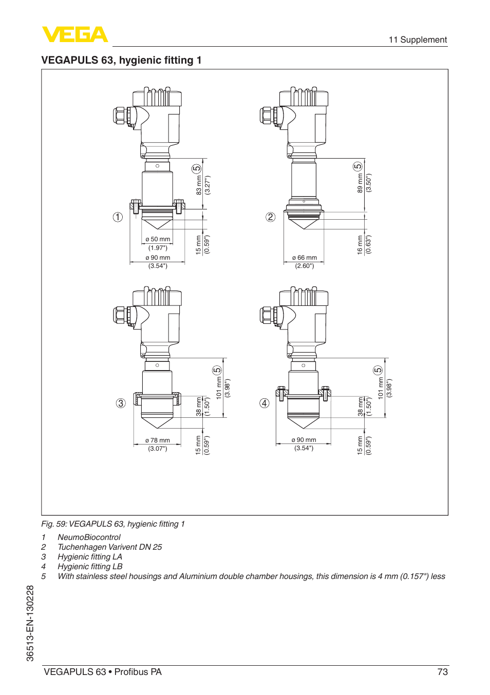 Vegapuls 63, hygienic fitting 1 | VEGA VEGAPULS 63 (≥ 2.0.0 - ≥ 4.0.0) Profibus PA User Manual | Page 73 / 80