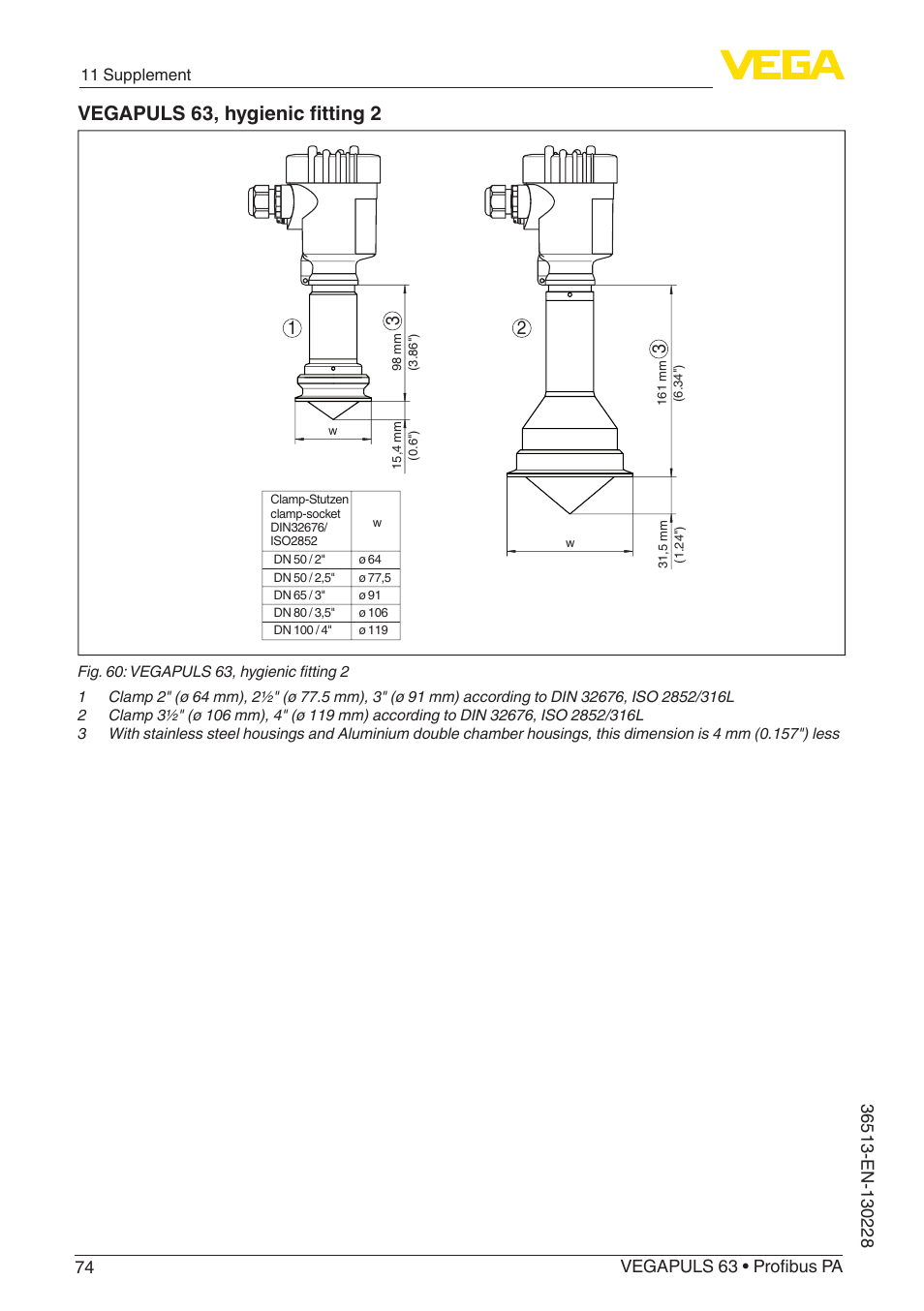 Vegapuls 63, hygienic fitting 2 | VEGA VEGAPULS 63 (≥ 2.0.0 - ≥ 4.0.0) Profibus PA User Manual | Page 74 / 80