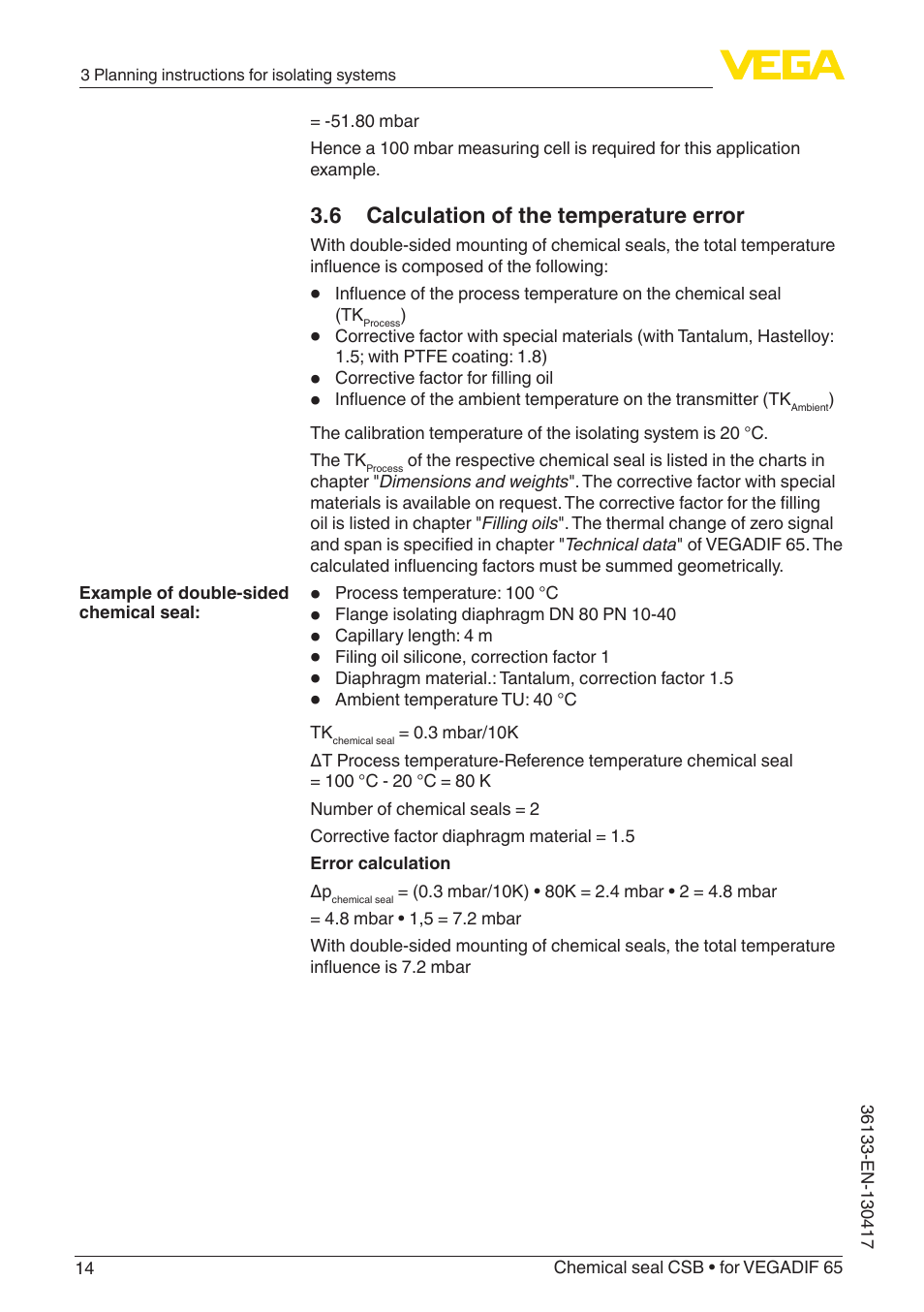 VEGA VEGADIF 65 Chemical seal CSB User Manual | Page 14 / 28