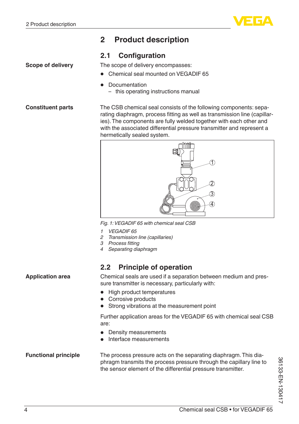 2 product description | VEGA VEGADIF 65 Chemical seal CSB User Manual | Page 4 / 28