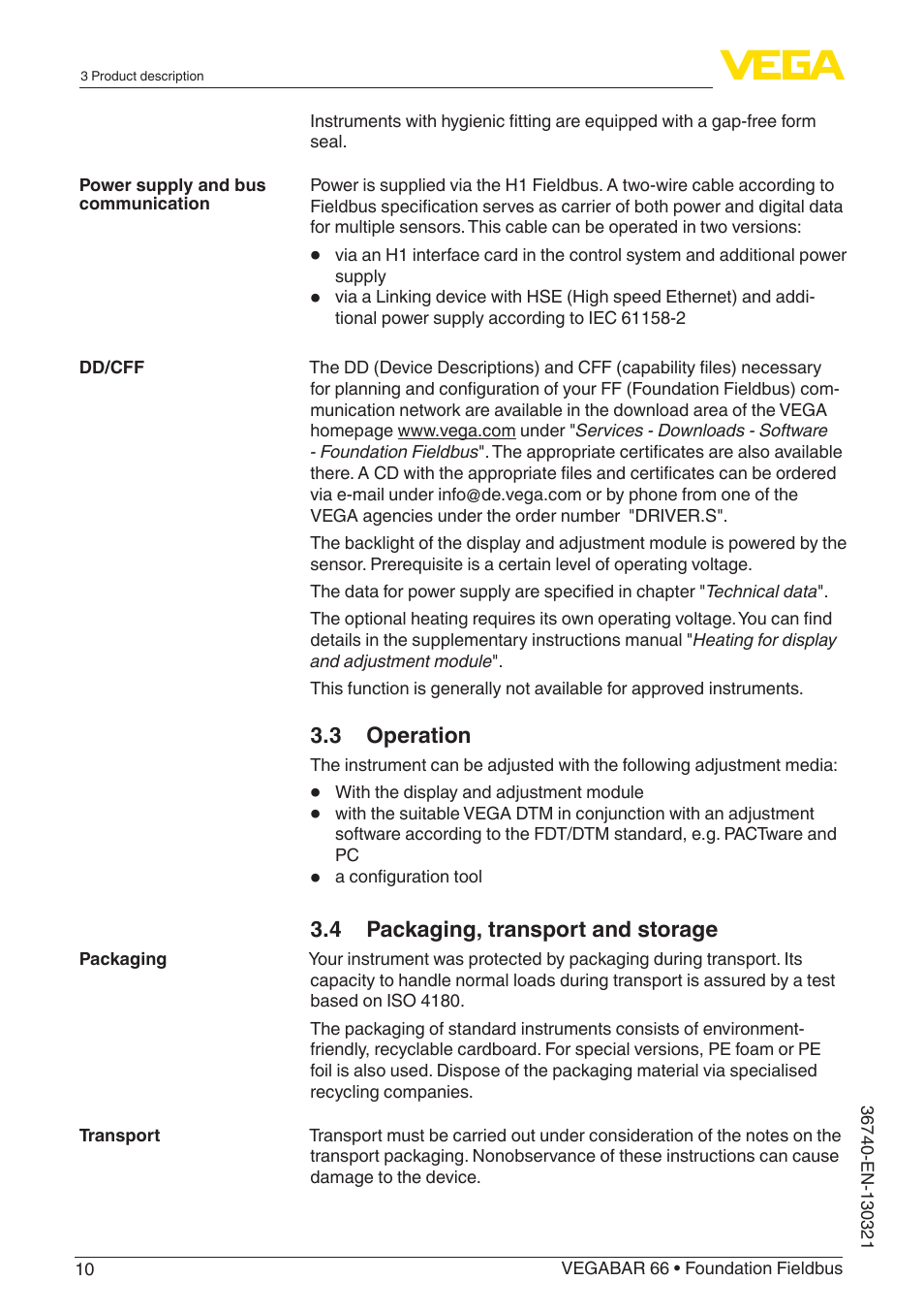 VEGA VEGABAR 66 Foundation Fieldbus User Manual | Page 10 / 72