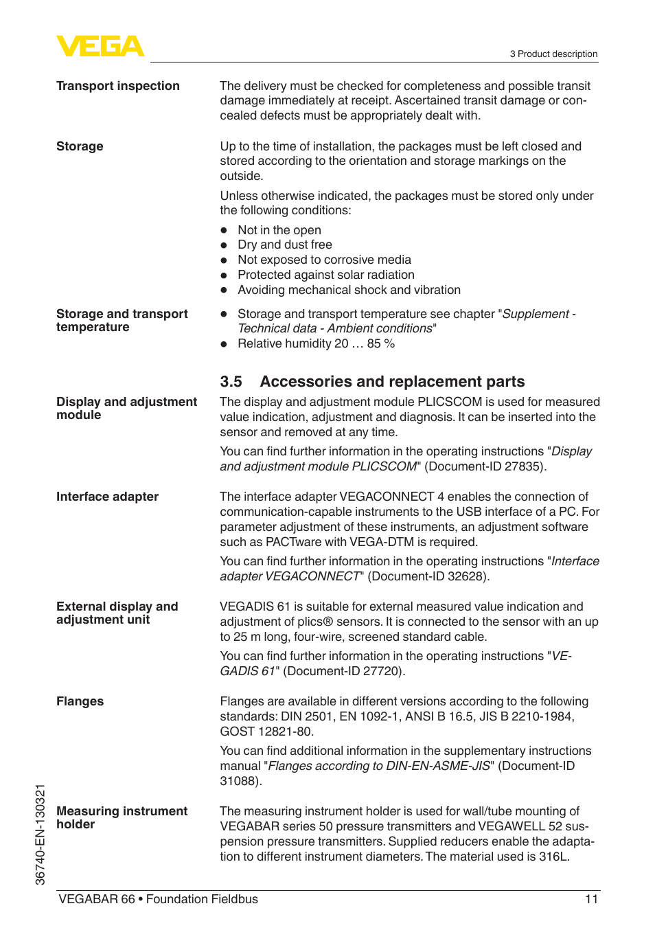 VEGA VEGABAR 66 Foundation Fieldbus User Manual | Page 11 / 72