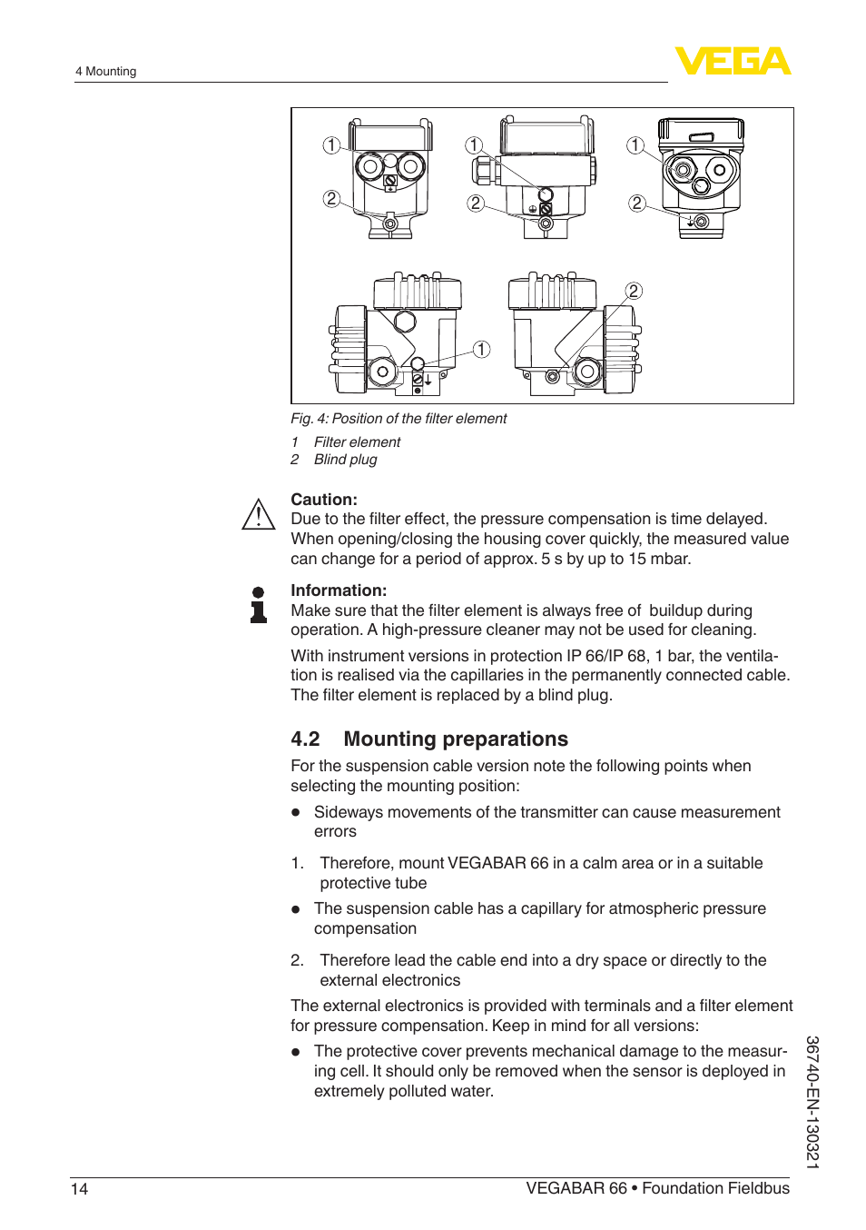 VEGA VEGABAR 66 Foundation Fieldbus User Manual | Page 14 / 72