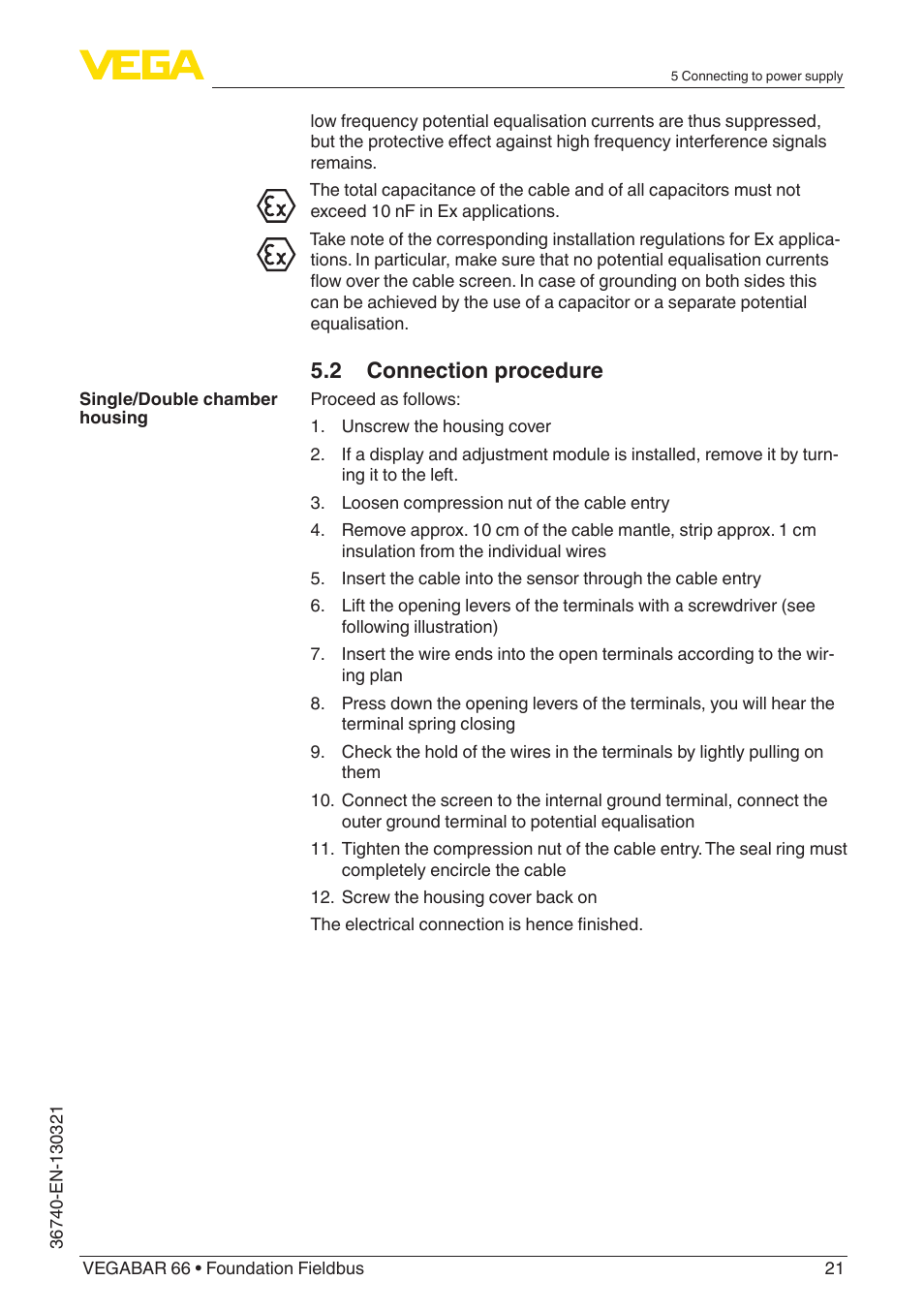 2 connection procedure | VEGA VEGABAR 66 Foundation Fieldbus User Manual | Page 21 / 72