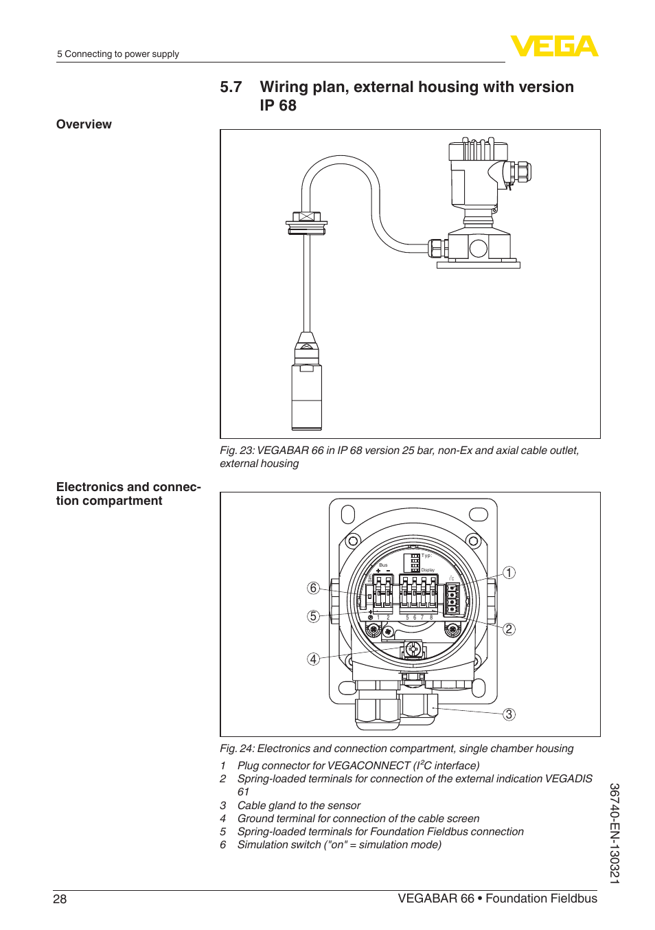 7 wiring plan, external housing with version ip 68 | VEGA VEGABAR 66 Foundation Fieldbus User Manual | Page 28 / 72