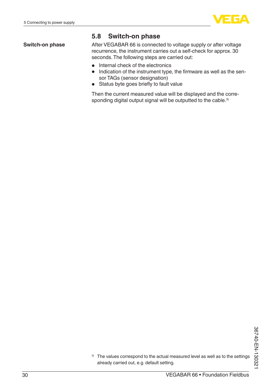 8 switch-on phase | VEGA VEGABAR 66 Foundation Fieldbus User Manual | Page 30 / 72
