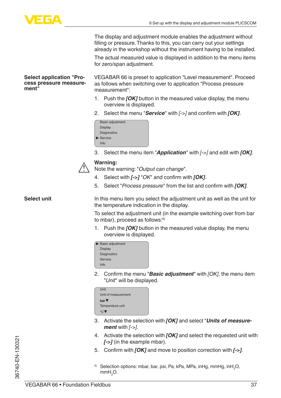 VEGA VEGABAR 66 Foundation Fieldbus User Manual | Page 37 / 72