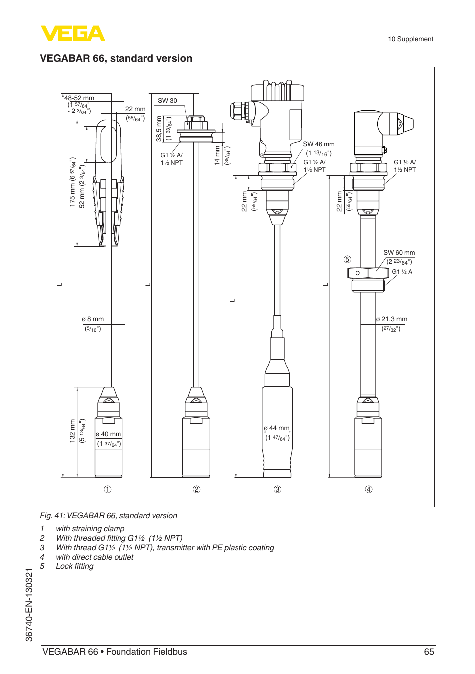 Vegabar 66, standard version | VEGA VEGABAR 66 Foundation Fieldbus User Manual | Page 65 / 72