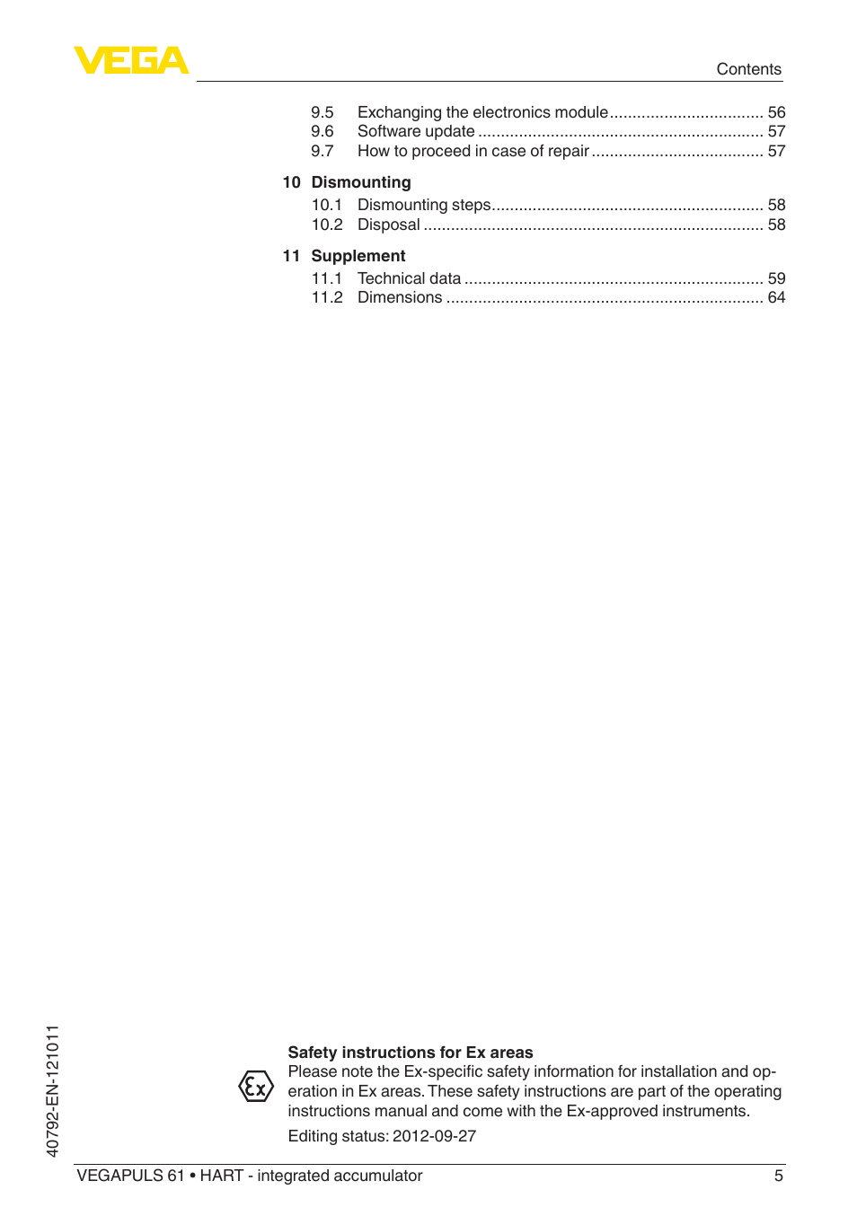 VEGA VEGAPULS 61 (≥ 2.0.0 - ≥ 4.0.0) HART - integrated accumulator User Manual | Page 5 / 72