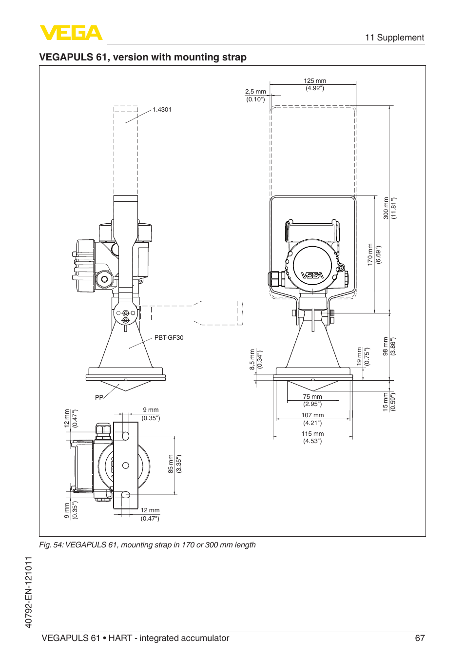 Vegapuls 61, version with mounting strap | VEGA VEGAPULS 61 (≥ 2.0.0 - ≥ 4.0.0) HART - integrated accumulator User Manual | Page 67 / 72