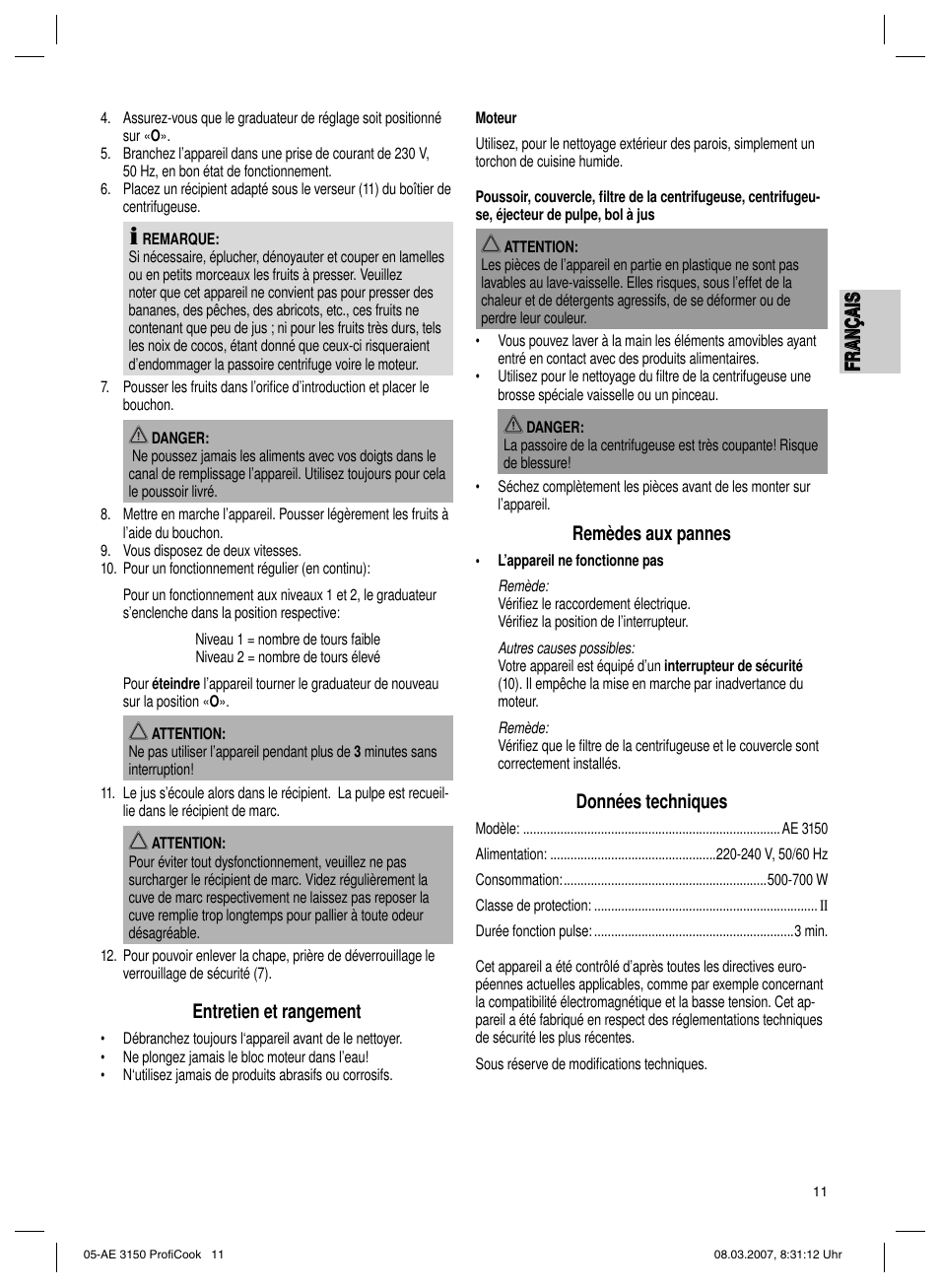 CLATRONIC AE 3150 PROFI COOK User Manual | Page 11 / 42