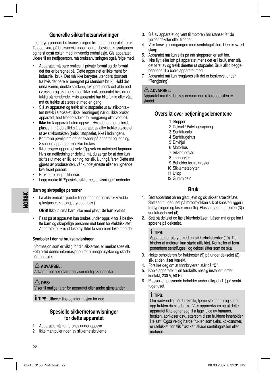 CLATRONIC AE 3150 PROFI COOK User Manual | Page 22 / 42