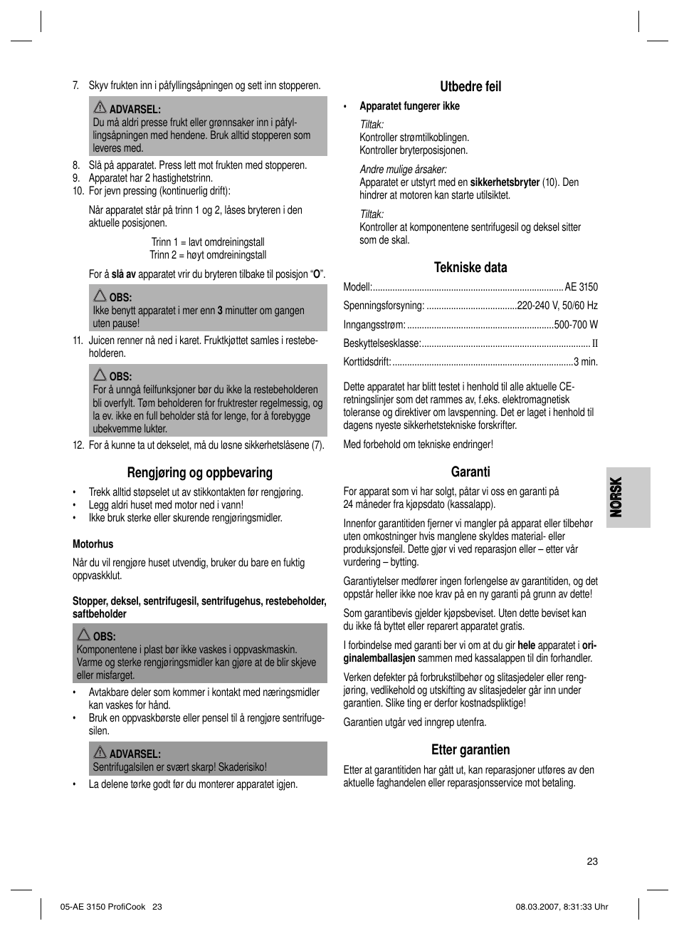 CLATRONIC AE 3150 PROFI COOK User Manual | Page 23 / 42