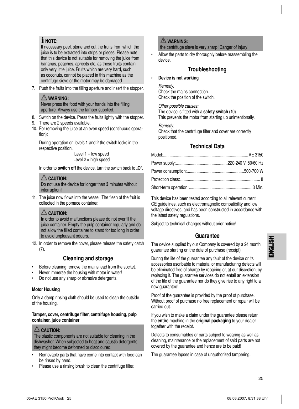CLATRONIC AE 3150 PROFI COOK User Manual | Page 25 / 42